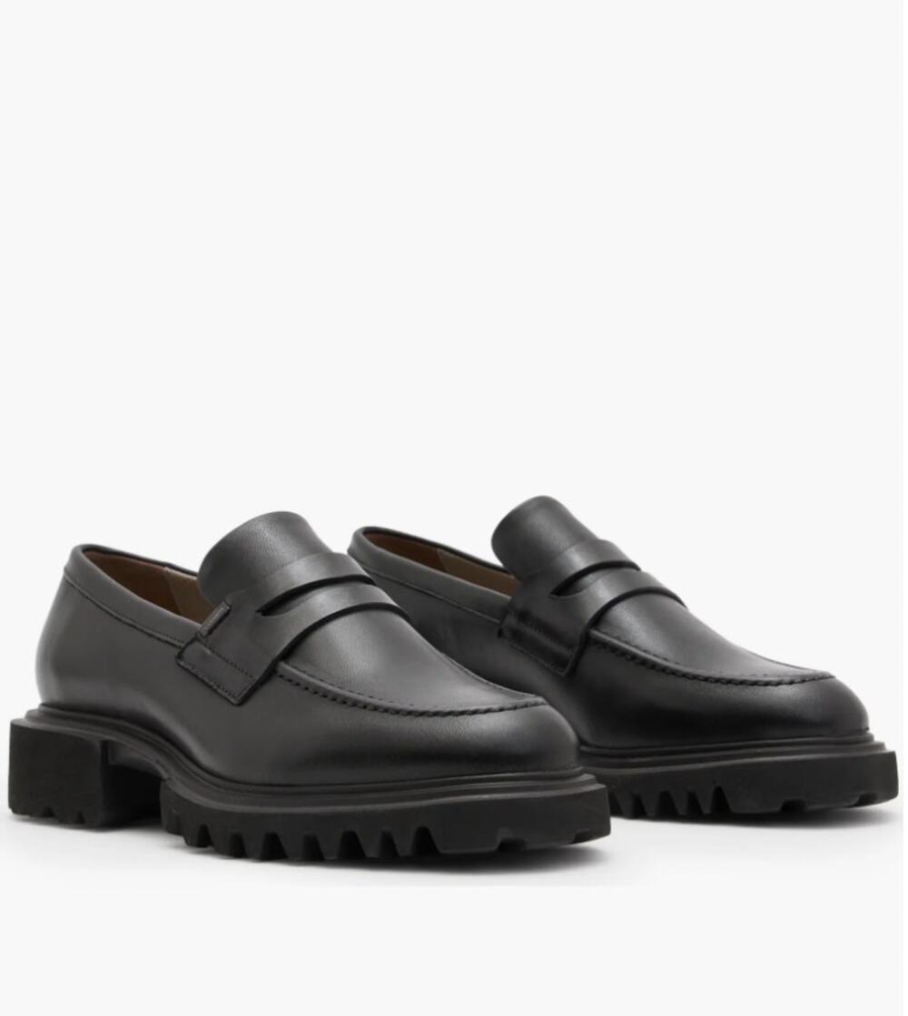 Allsaints Womens Lola Loafers Size 7 EU 37 Black Leather Chunky Lug Sole NWOB